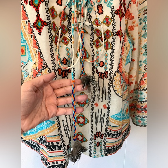 Rococo Sand Boho Embroidered Colorful 100% Silk Blouse size M - Picture 3 of 9